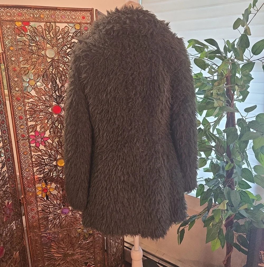 Guess Y2K Green Faux Fur Boho Glam Mobwife Coat Womens Small